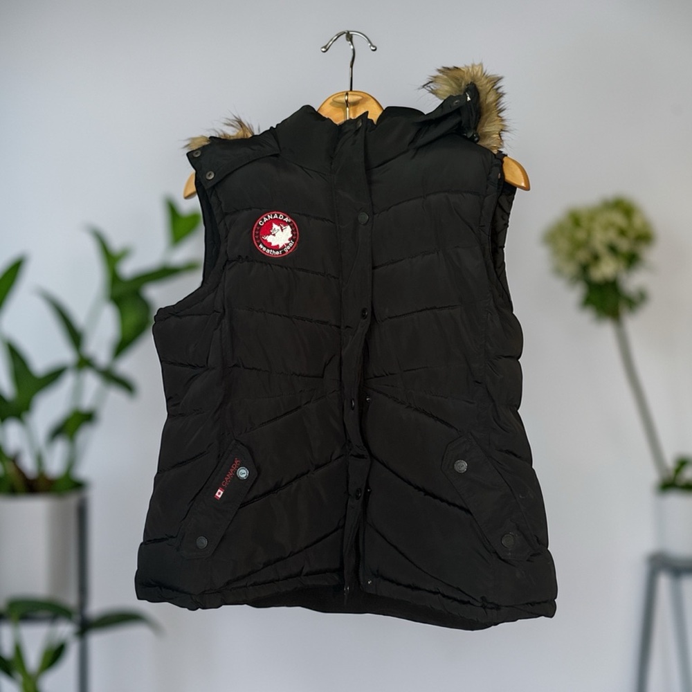 Canada Weather Gear Puffer Vest Detachable Faux Fur Hood 2X Unisex